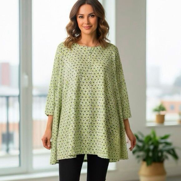 J.Jill Womens Blouse Plus Size 4x Floral Green Casual Modern Trendy Pima Cotton - Picture 1 of 12